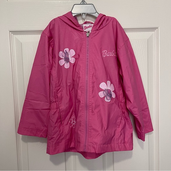 Barbie Big Girl Pink Sparkly Pink Light Hooded Jacket 5 - Picture 1 of 12